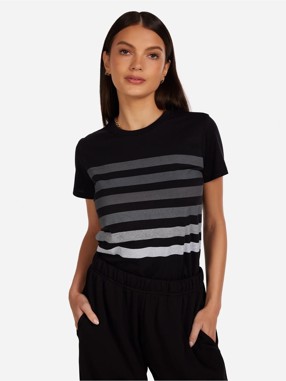 Michael Lauren DARTH Ombré Stripes Short Sleeve Tee Shirt